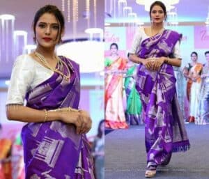 Purple Saree Contrast Blouse 